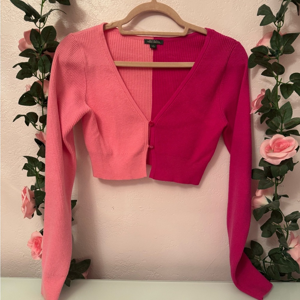 SOLD: wild fable Two-Tone Pink Ribbed Cropped Cardigan